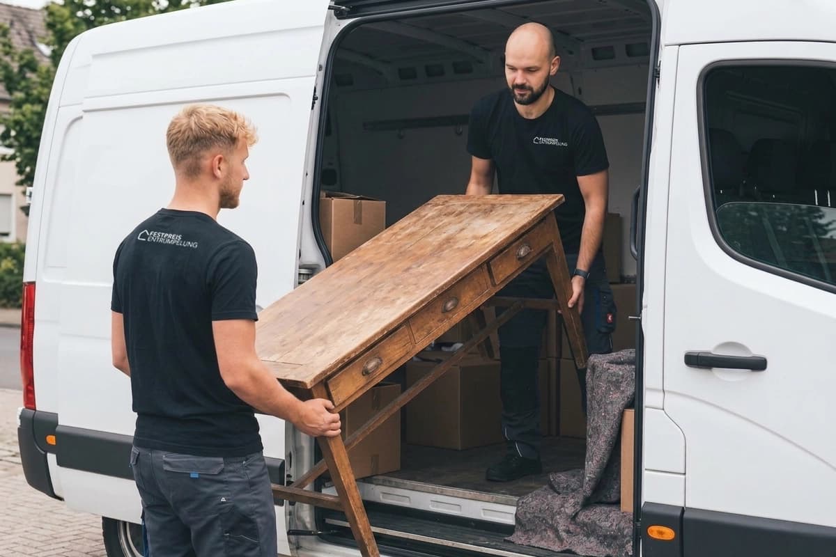 Möbel werden in den Transporter geladen bei einer Entrümpelung in Dresden